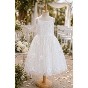 Zenzi White Sequin Tulle Dress Girl's Size 8 Floral Sparkle Party Formal Wedding